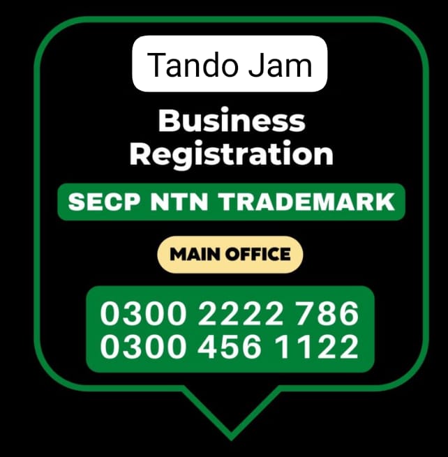 Business Registration, Tax Advisor, Pak Advisor, Company Registration, Chinese and Foreigners, Form, Filling, NTN Registration, PSEB, GST/STRN Sales Tax Registration, PSW Pakistan Single Window Registration, Chamber, FBR, SECP, TradeMark Registration, Import Export Registration Licence in Tando Jam Pakistan.