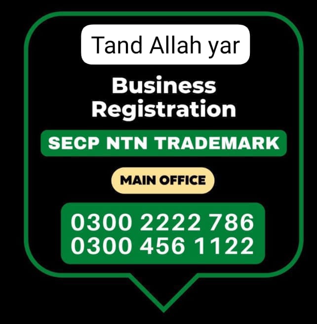 Tando Allahyar Sindh Business Registration Office Tax Advisor, Pak Advisor, Company Registration, Chinese and Foreigners, Form, Filling, NTN Registration, PSEB, GST/STRN Sales Tax Registration, PSW Pakistan Single Window Registration, Chamber, FBR, SECP, TradeMark Registration, Import Export Registration Licence in Tand Allah yar City Pakistan.