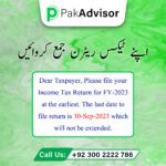 Income Tax Return for FY-2023 at the earliest. The last date to file return is 30th September, 2023 which will not be extended.